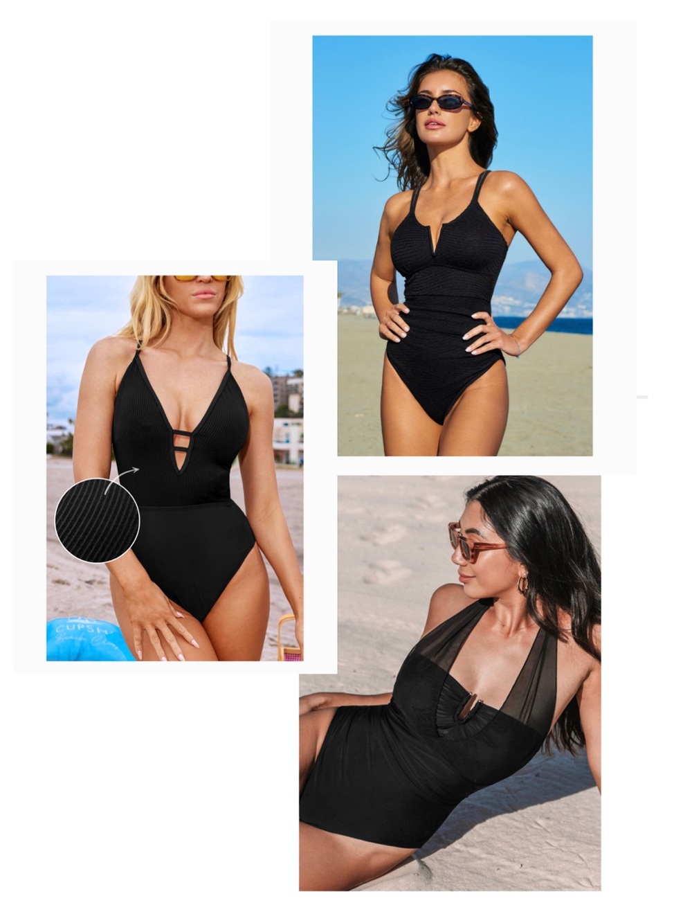 3 Black Cupshe One-Piece Swimsuits